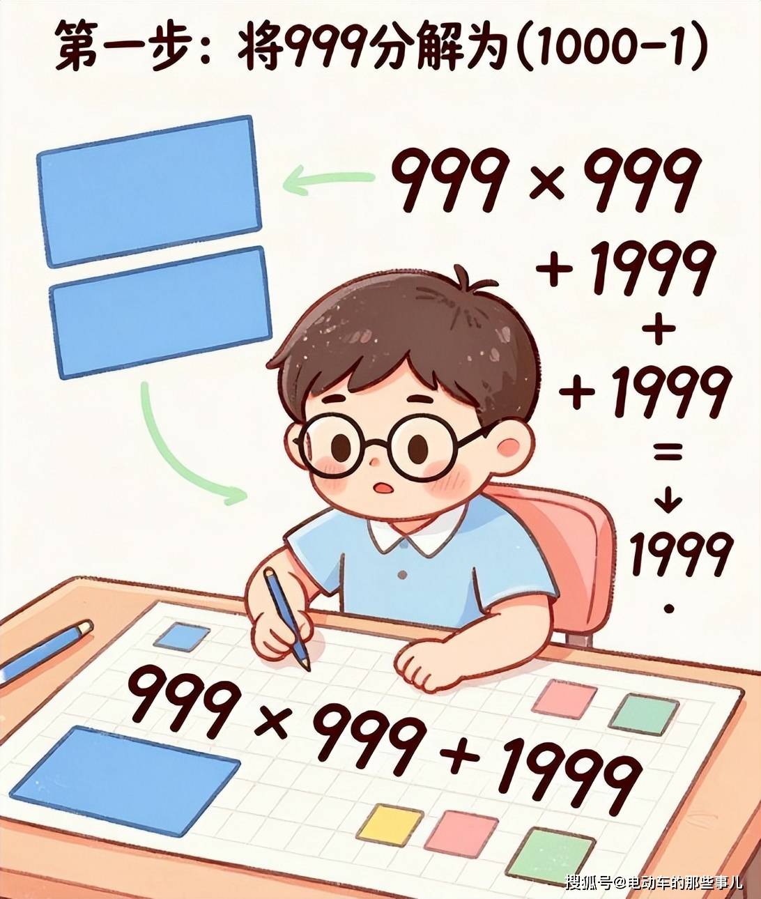 原創小學數學必考簡便運算！999×999+1999，學霸獨門巧算技巧