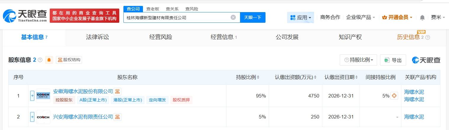 海螺水泥在桂林成立新型建材公司