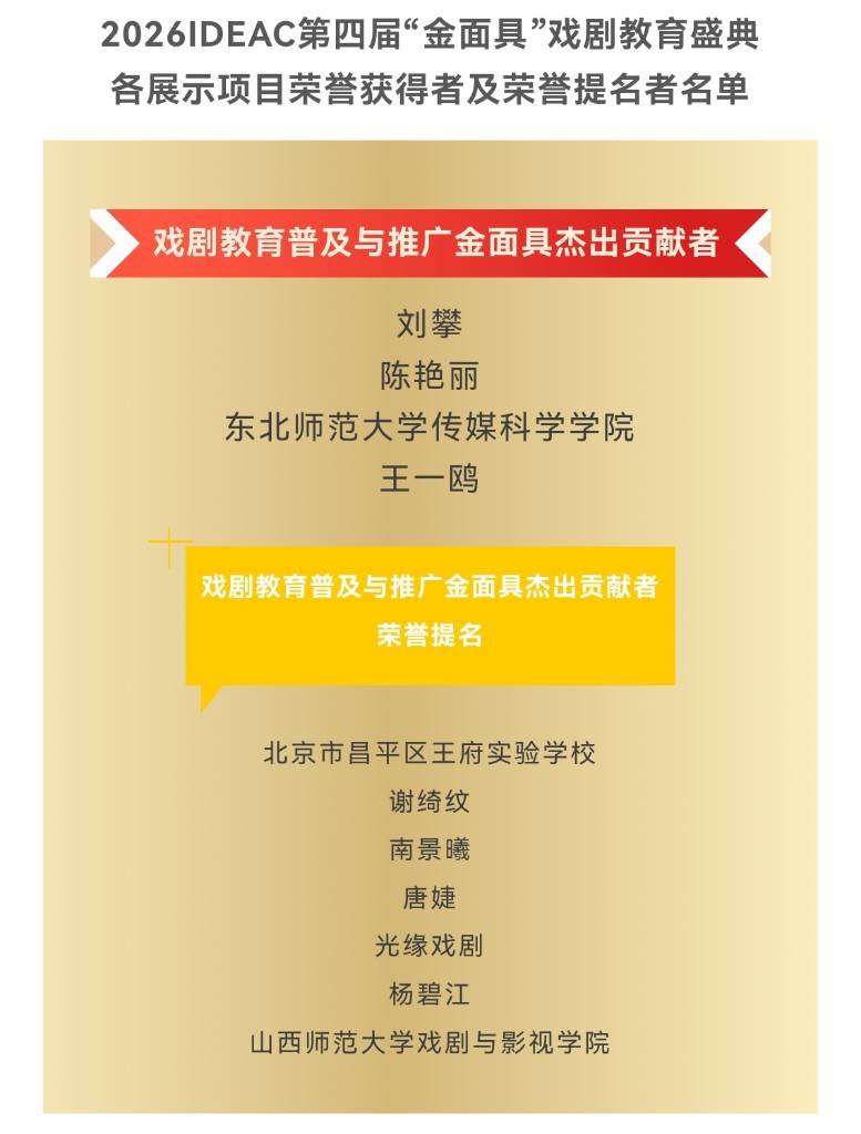 原創東師傳媒科學學院榮膺IDEAC第四屆“金面具”戲劇教育普及與推廣傑出貢獻獎