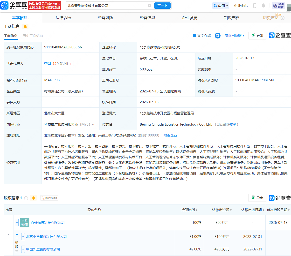 小馬智行、中國外運成立物流科技公司
