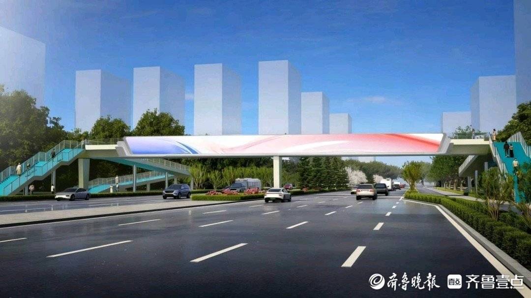 山東建築大學北門人行天橋主樑完成吊裝